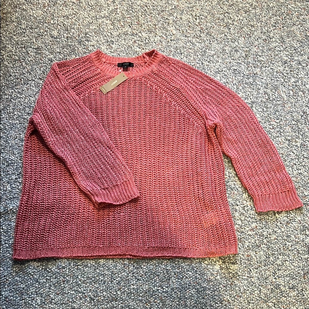 J. Crew Pink 100% linen open weave sweater